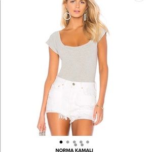 Norma Kamali light gray short sleeve bodysuit